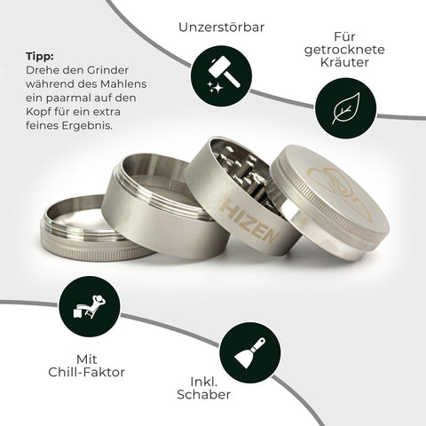 Edelstahl Grinder 4-teilig 50mm matt - HIZEN