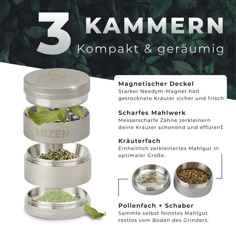 Edelstahl Grinder 4-teilig 50mm matt - HIZEN