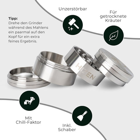 Edelstahl Grinder 4-teilig 5,0cm glänzend