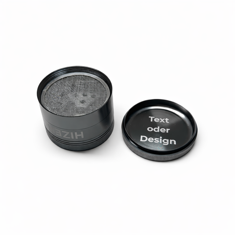 HIZEN Aluminium Grinder 6,3 cm mit Wunschgravur – Text oder Design auf dem Deckel