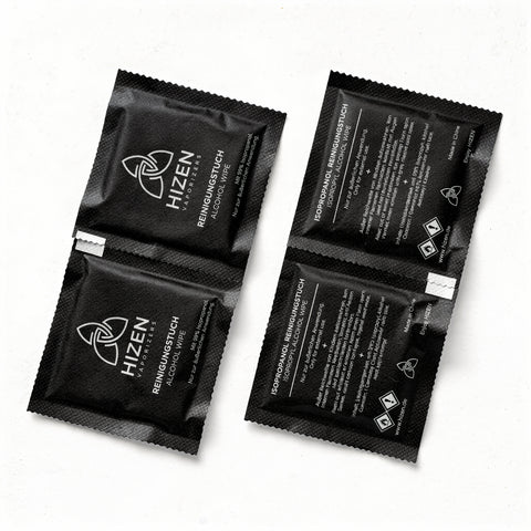 HIZEN Alkohol-Reinigungstücher – 99 % Isopropanol, 100 Stk., 100 % Baumwolle