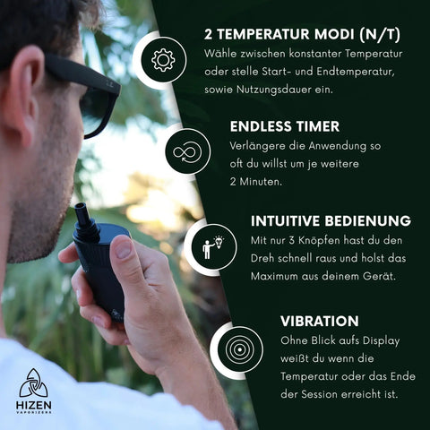 HIZEN CONVECTUM FEAUTURES: 2-Temperatur-Modi (N/T), Endless Timer, intuitive Bedienung, Vibration